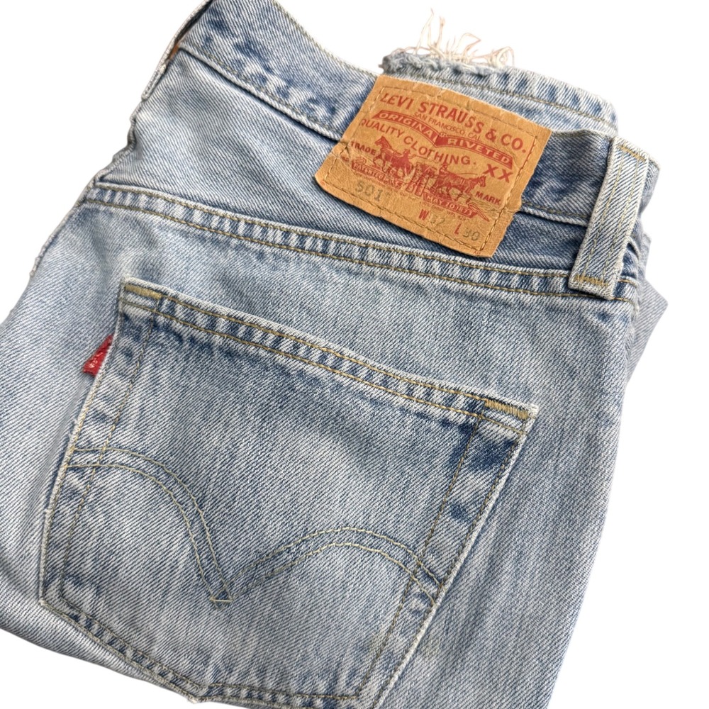 Levis 501XX Mens Light Wash Distressed‎ Straight Leg Jeans Y2K 2009 W32 L30